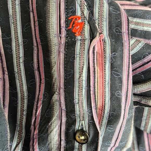 Robert Graham Cotton & Silk Striped Button Front Long Sleeve Shirt - Size 2XL - Picture 10 of 11